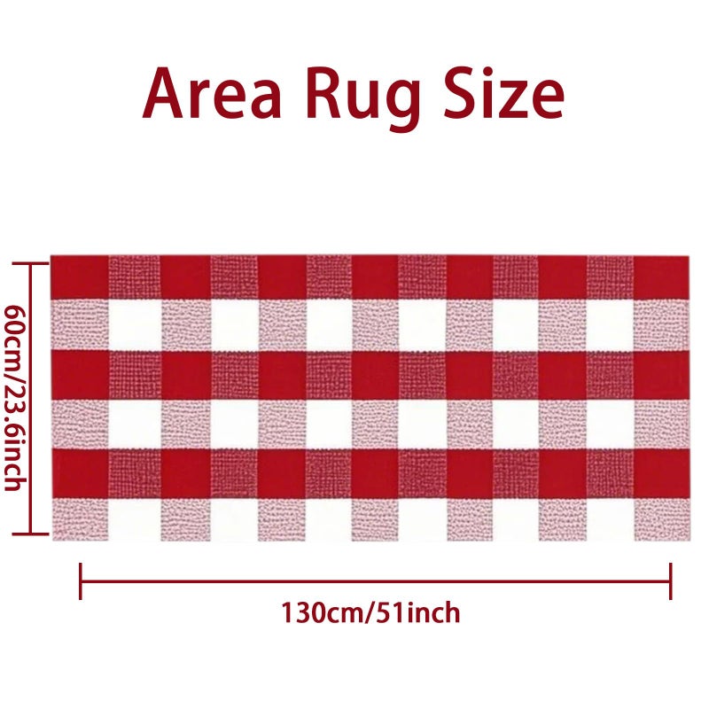 USTIDE Cotton Buffalo Plaid Rug Red&White Check Rugs 23.6"X51" Hand-Woven Indoor or Outdoor Rugs for Layered Door Mats Washable Carpet for Front Porch/Kitchen/Farmhouse/Entryway - Image 2